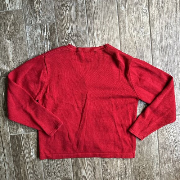 Vintage 90s Christmas Sweater Cardigan Womens Red Embroidery‎ Snowflakes L Boxy - Picture 8 of 9